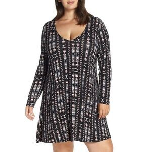 Lemon Tart Suzi Black Geometric Long Sleeve A line Swing Dress NWT Womens 3x